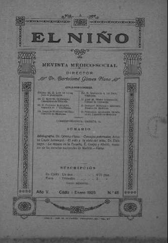 'El niño : Revista médico-social' - Año V Número 46 - 1925 enero 1