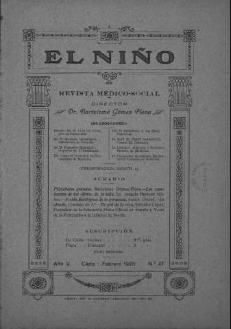 'El niño : Revista médico-social' - Año V Número 47 - 1925 febrero 1