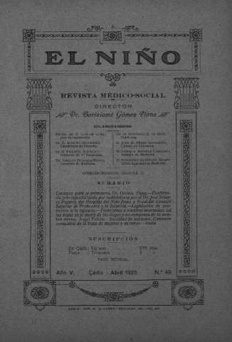 'El niño : Revista médico-social' - Año V Número 49 - 1925 abril 1