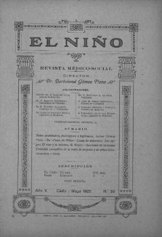 'El niño : Revista médico-social' - Año V Número 50 - 1925 mayo 1