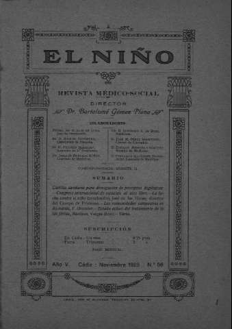 'El niño : Revista médico-social' - Año V Número 56 - 1925 noviembre 1