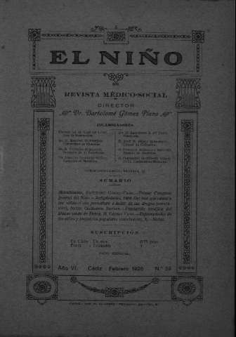 'El niño : Revista médico-social' - Año VI Número 59 - 1926 febrero 1