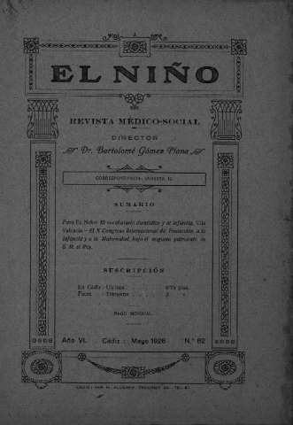 'El niño : Revista médico-social' - Año VI Número 62 - 1926 mayo 1