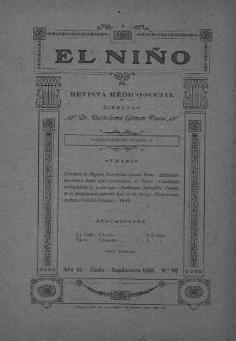 'El niño : Revista médico-social' - Año VI Número 66 - 1926 septiembre 1