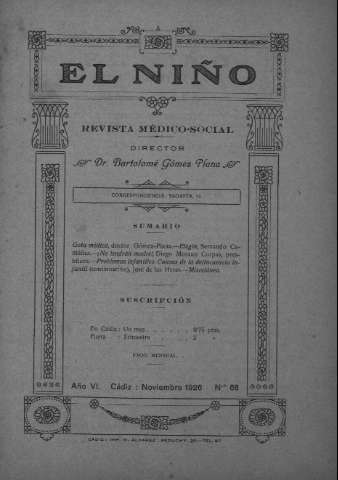 'El niño : Revista médico-social' - Año VI Número 68 - 1926 noviembre 1