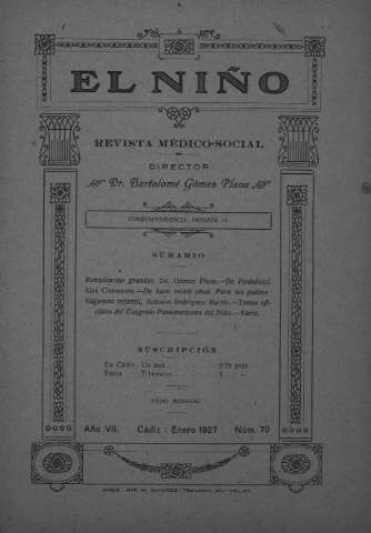 'El niño : Revista médico-social' - Año VII Número 70 - 1927 enero 1