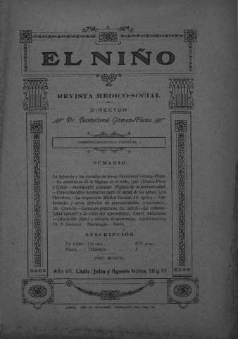 'El niño : Revista médico-social' - Año VII Número 76 y 77 - 1927 julio 1