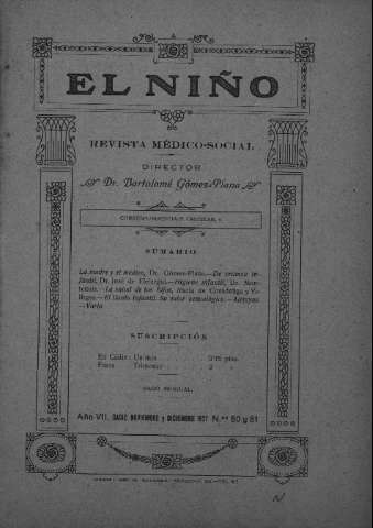'El niño : Revista médico-social' - Año VII Número 8 y 81 - 1927 noviembre 1