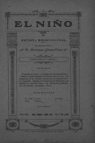 'El niño : Revista médico-social' - Año VIII Número 84 y 85 - 1928 marzo 1