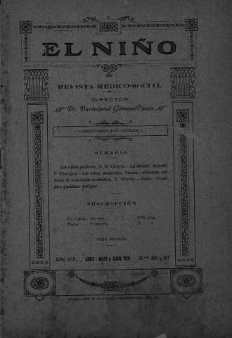 'El niño : Revista médico-social' - Año VIII Número 86 y 87 - 1928 mayo 1
