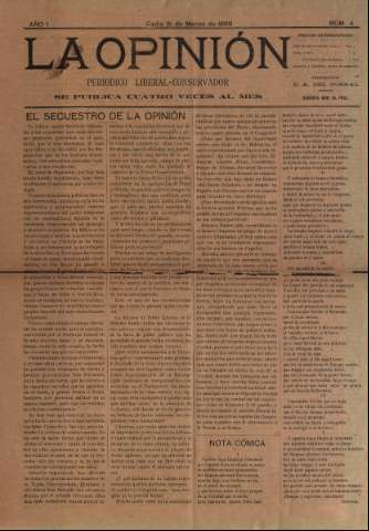 'La Opinión : periódico liberal-conservador' - Año I Número 4 - 1898 marzo 31