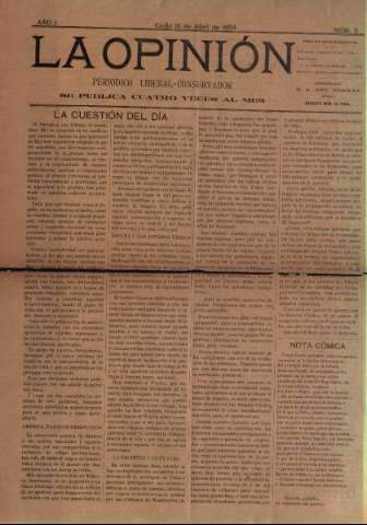 'La Opinión : periódico liberal-conservador' - Año I Número 5 - 1898 abril 10
