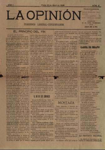 'La Opinión : periódico liberal-conservador' - Año I Número 6 - 1898 abril 13