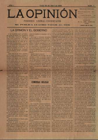 'La Opinión : periódico liberal-conservador' - Año I Número 7 - 1898 abril 20