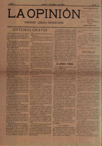 'La Opinión : periódico liberal-conservador' - Año I Número 9 - 1898 mayo 1