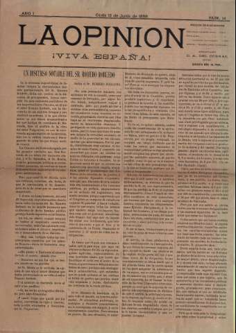 'La Opinión : periódico liberal-conservador' - Año I Número 14 - 1898 junio 12