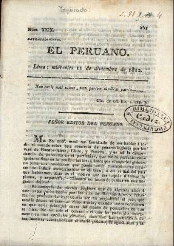 'El peruano.' - Número 29 - 1812 diciembre 11