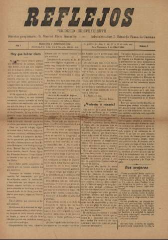 'Reflejos : periódico independiente' - Año I Número 5 - 1910 abril 4