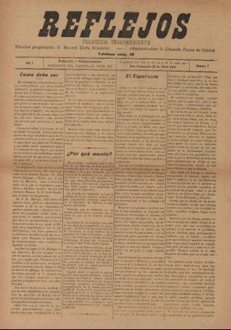 'Reflejos : periódico independiente' - Año I Número 7 - 1910 abril 22