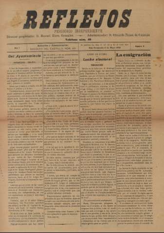 'Reflejos : periódico independiente' - Año I Número 9 - 1910 mayo 6
