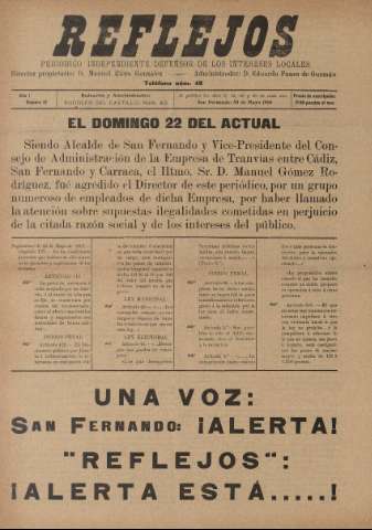 'Reflejos : periódico independiente' - Año I Número 12 - 1910 mayo 30