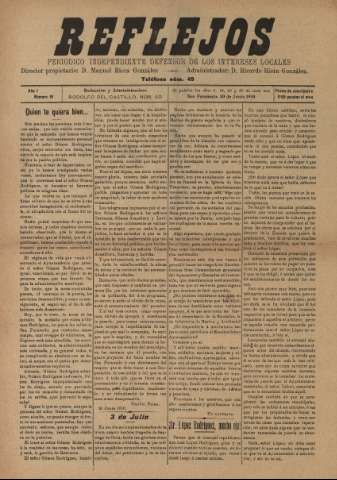 'Reflejos : periódico independiente' - Año I Número 16 - 1910 junio 30