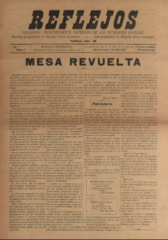 'Reflejos : periódico independiente' - Año I Número 17 - 1910 julio 6