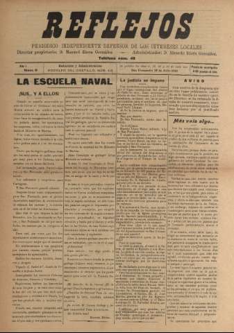 'Reflejos : periódico independiente' - Año I Número 19 - 1910 julio 28