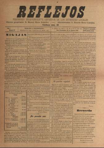 'Reflejos : periódico independiente' - Año I Número 21 - 1910 agosto 15