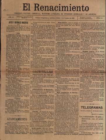 'El Renacimiento : periódico político, comercial, marítimo, literario, de intereses generales y de anuncios' - Año IV Número 865 - 1898 octubre 5