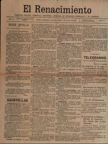 'El Renacimiento : periódico político, comercial, marítimo, literario, de intereses generales y de anuncios' - Año IV Número 867 - 1898 octubre 7
