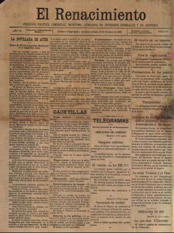 'El Renacimiento : periódico político, comercial, marítimo, literario, de intereses generales y de anuncios' - Año IV Número 869 - 1898 octubre 10