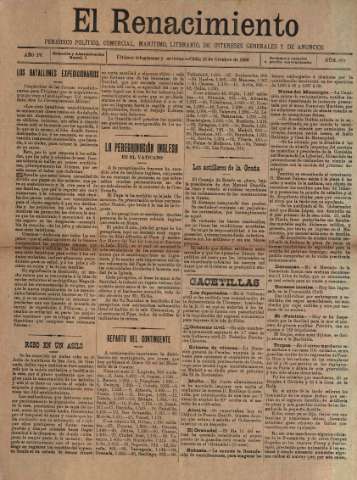 'El Renacimiento : periódico político, comercial, marítimo, literario, de intereses generales y de anuncios' - Año IV Número 879 - 1898 octubre 21