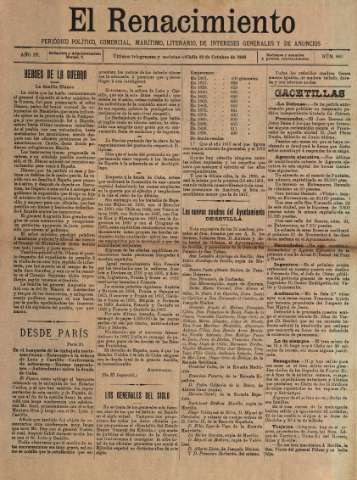 'El Renacimiento : periódico político, comercial, marítimo, literario, de intereses generales y de anuncios' - Año IV Número 880 - 1898 octubre 22