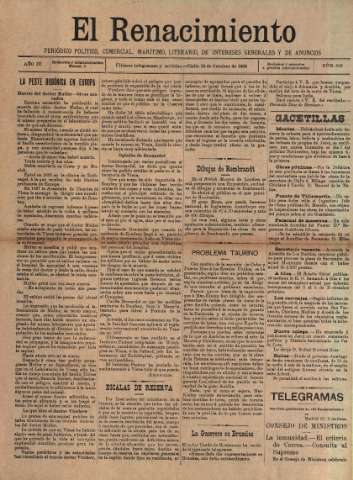'El Renacimiento : periódico político, comercial, marítimo, literario, de intereses generales y de anuncios' - Año IV Número 882 - 1898 octubre 25