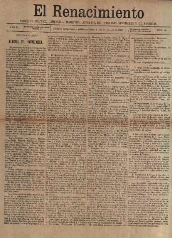 'El Renacimiento : periódico político, comercial, marítimo, literario, de intereses generales y de anuncios' - Año IV Número 890 - 1898 noviembre 4