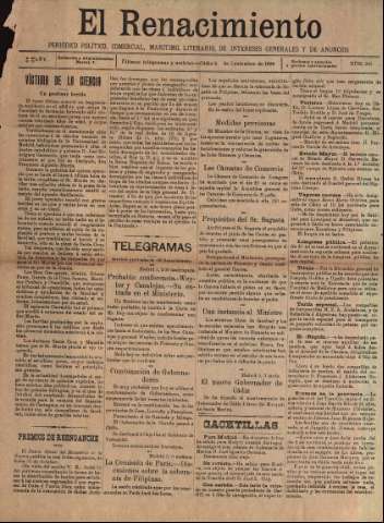 'El Renacimiento : periódico político, comercial, marítimo, literario, de intereses generales y de anuncios' - Año IV Número 891 - 1898 noviembre 5