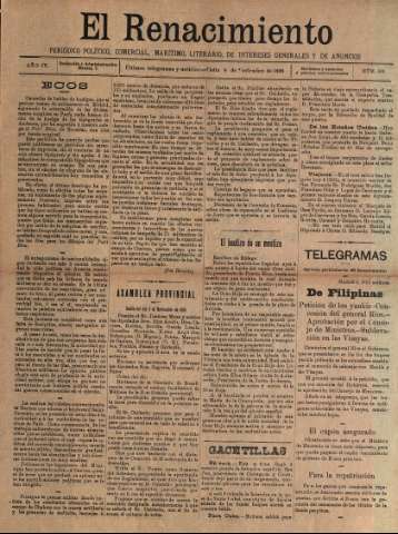 'El Renacimiento : periódico político, comercial, marítimo, literario, de intereses generales y de anuncios' - Año IV Número 893 - 1898 noviembre 8