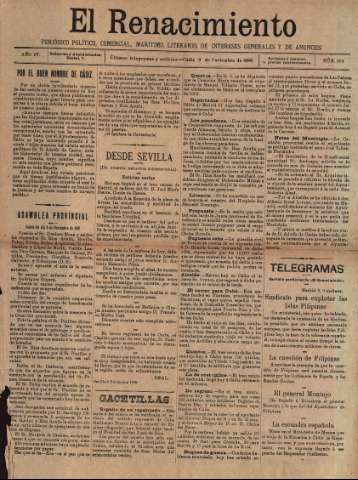 'El Renacimiento : periódico político, comercial, marítimo, literario, de intereses generales y de anuncios' - Año IV Número 894 - 1898 noviembre 9