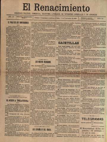 'El Renacimiento : periódico político, comercial, marítimo, literario, de intereses generales y de anuncios' - Año IV Número 901 - 1898 noviembre 17