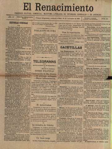 'El Renacimiento : periódico político, comercial, marítimo, literario, de intereses generales y de anuncios' - Año IV Número 902 - 1898 noviembre 18