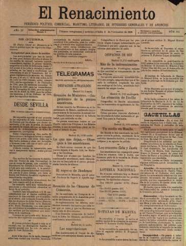 'El Renacimiento : periódico político, comercial, marítimo, literario, de intereses generales y de anuncios' - Año IV Número 904 - 1898 noviembre 20