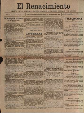 'El Renacimiento : periódico político, comercial, marítimo, literario, de intereses generales y de anuncios' - Año IV Número 905 - 1898 noviembre 22