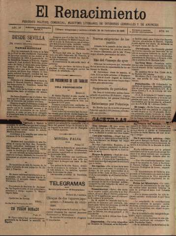'El Renacimiento : periódico político, comercial, marítimo, literario, de intereses generales y de anuncios' - Año IV Número 906 - 1898 noviembre 23