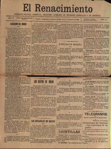 'El Renacimiento : periódico político, comercial, marítimo, literario, de intereses generales y de anuncios' - Año IV Número 907 - 1898 noviembre 24