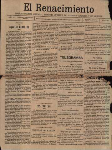 'El Renacimiento : periódico político, comercial, marítimo, literario, de intereses generales y de anuncios' - Año IV Número 910 - 1898 noviembre 28