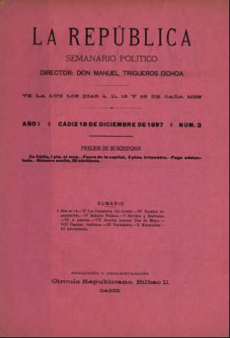 'La República : semanario político' - Año I Número 2 - 1897 diciembre 18