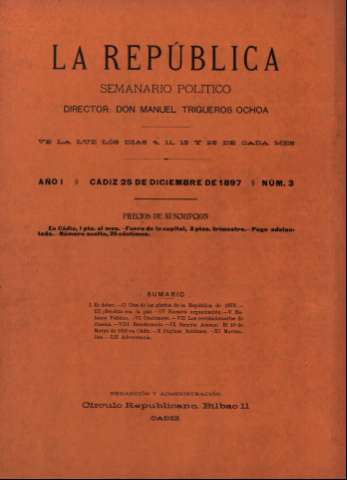 'La República : semanario político' - Año I Número 3 - 1897 diciembre 25
