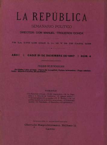 'La República : semanario político' - Año I Número 4 - 1897 diciembre 31