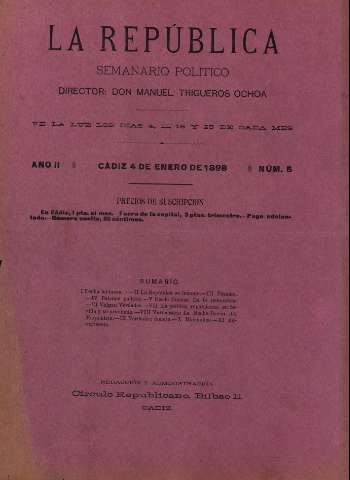 'La República : semanario político' - Año II Número 5 - 1898 enero 4